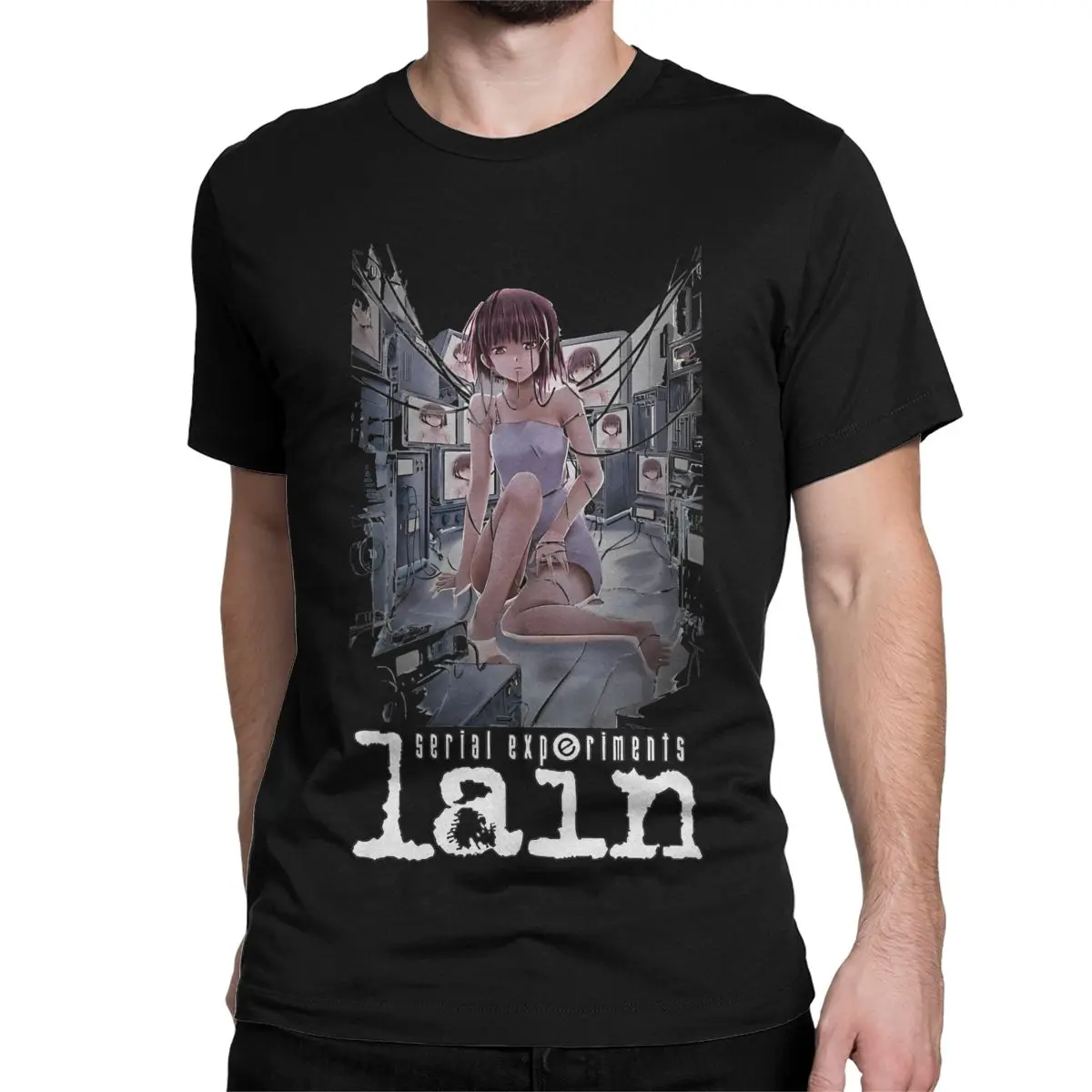 Men Women T-Shirt Lain Lwakura Serial Experiments Lain Vintage Pure Cotton Tees Anime Sci Fi Manga T Shirts Clothing Classic