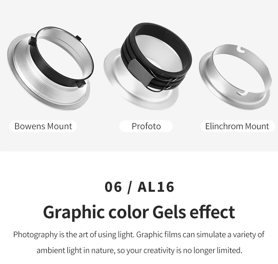 Ambitful AL20 Fotografie-Projektor-Aufsatz, Scheinwerfer, konischer Snoot, optischer Kondensator für Mini Bowens Godox Zhiyun INKEE – Detail 35
