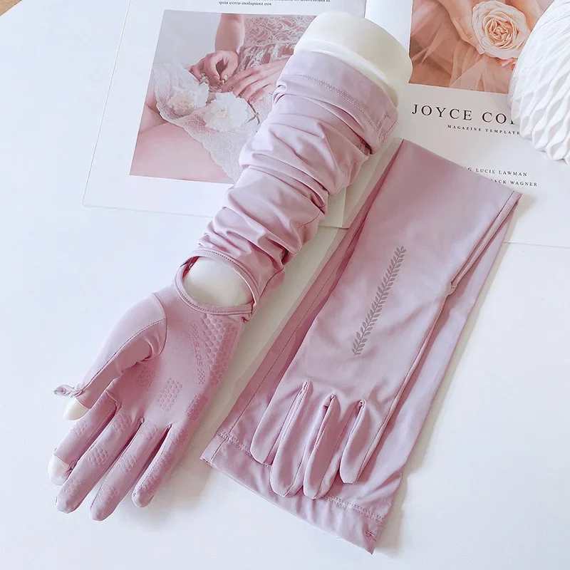 الصيف سوبر لينة تنفس فضفاضة واقية من الشمس القيادة الحرير الجليد الأكمام الإناث طويلة طول الأشعة فوق البنفسجية حماية الذراع قفاز الأكمام