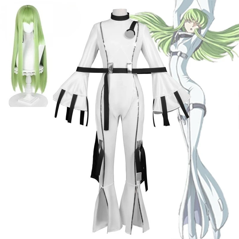 

ANIMECC IN STOCK S-2XL Code Geasss CC Cosplay Jumpsuits Costume Wigs White Straitjacket Halloween Party Outfits for Women