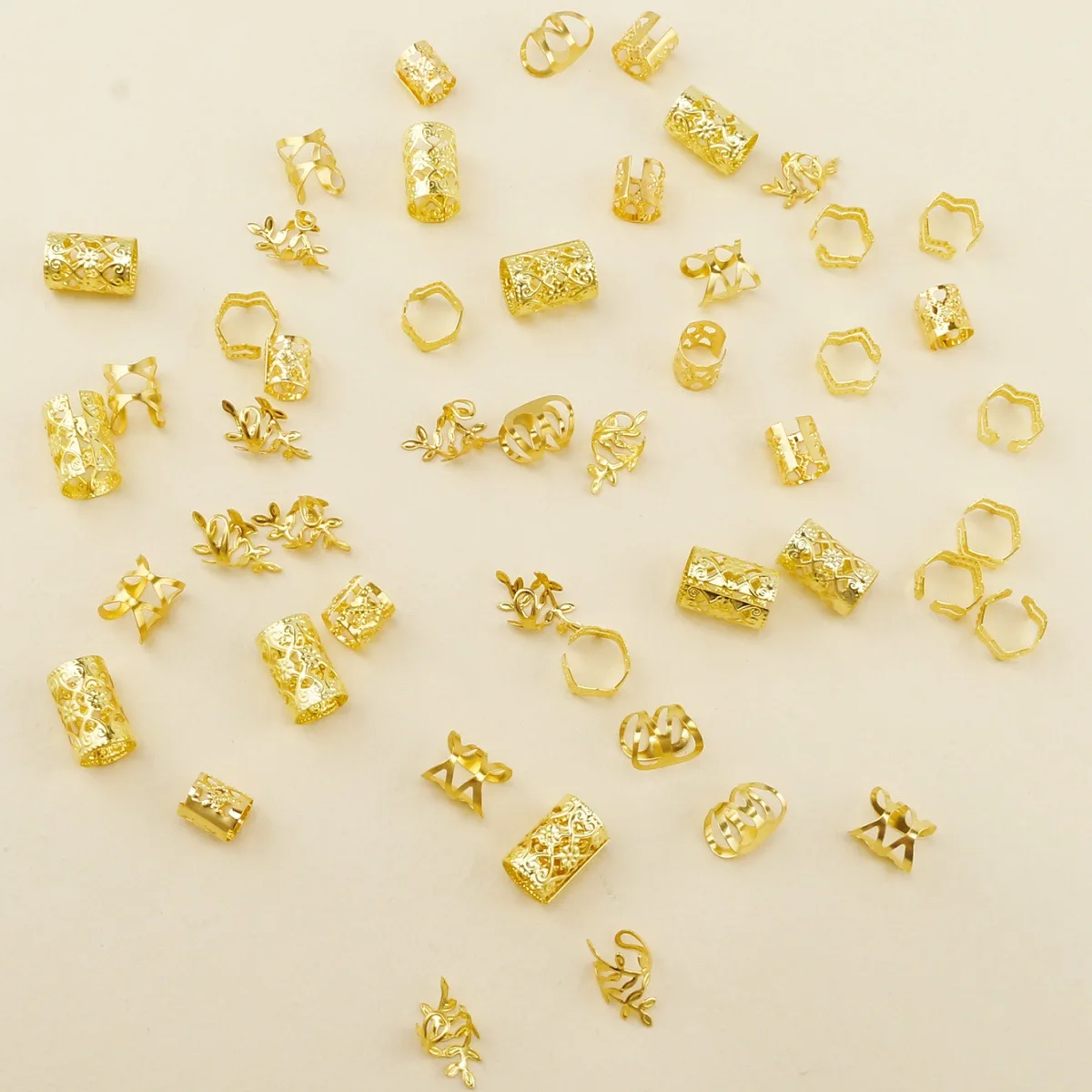 50 unids/bolsa patrón de onda dorada ahuecado Metal DIY peluca rastas extensión de cabello anillos para el cabello-juego de accesorios para el cabello