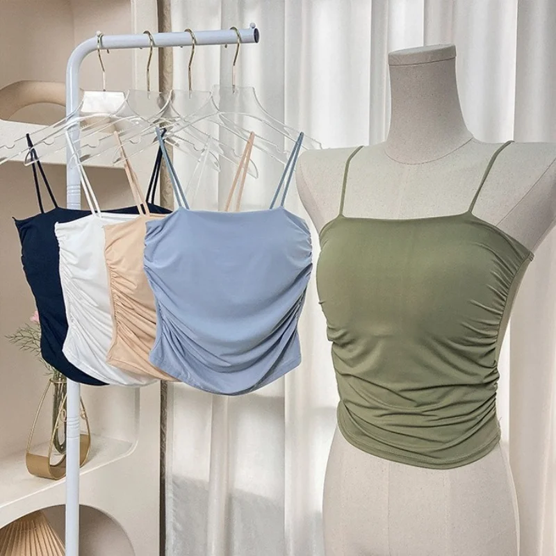 

Ice Silk Tops Women Tank Tops Seamless Underwear Non-wire Bra With Pads Sexy Lingerie Female Summer Camisole