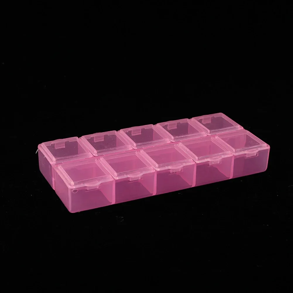 Caja de almacenamiento con compartimentos, anillos, tornillo, soporte transparente, organizador de joyas, rectángulo de plástico, 10 rejillas, alta calidad