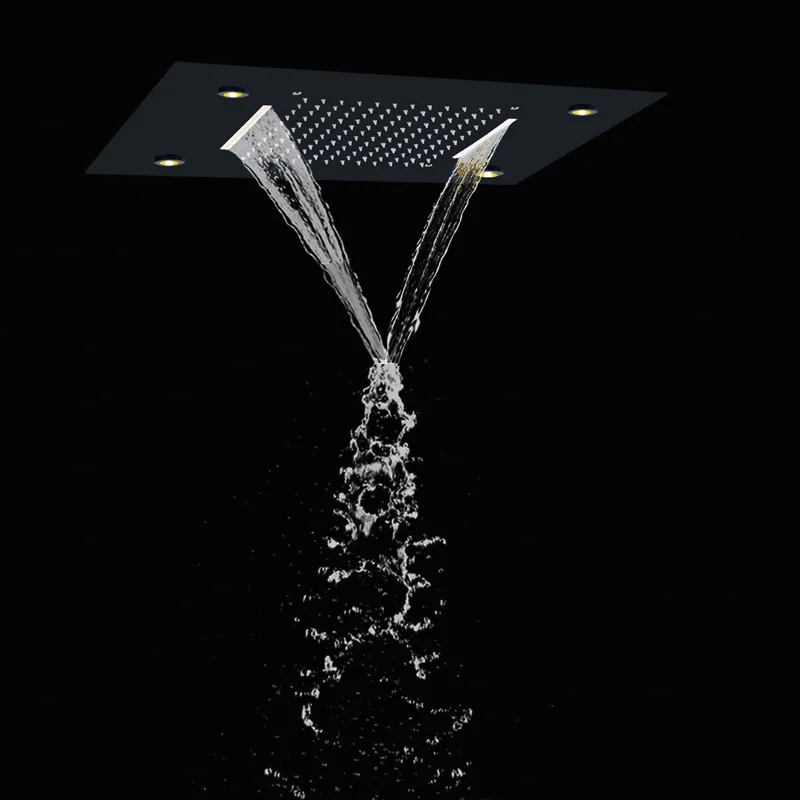 Zwarte, aan de muur gemonteerde, verborgen ingebedde LED-douchekop van roestvrij staal