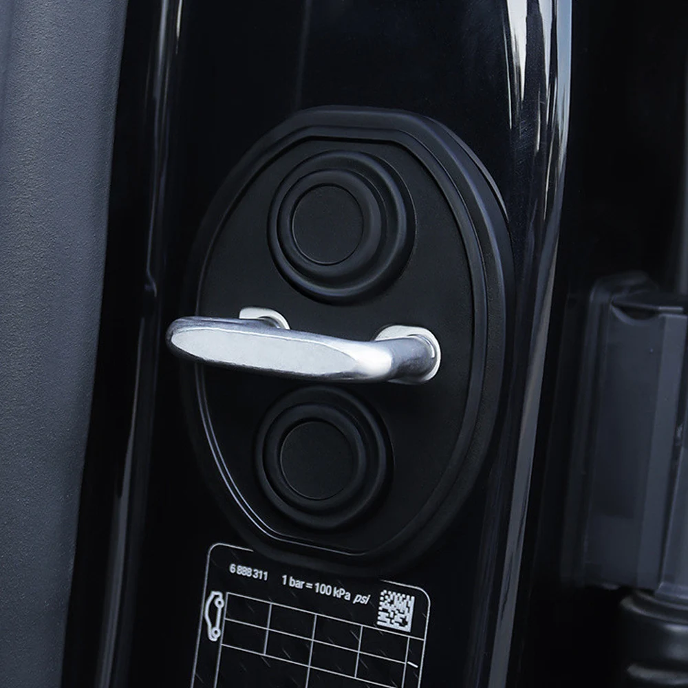 4x Car Latch Absorber Protective Silicone Cushion Door Lock Shockproof Noise Reduction Decoration Sticker Cover Auto Accessories