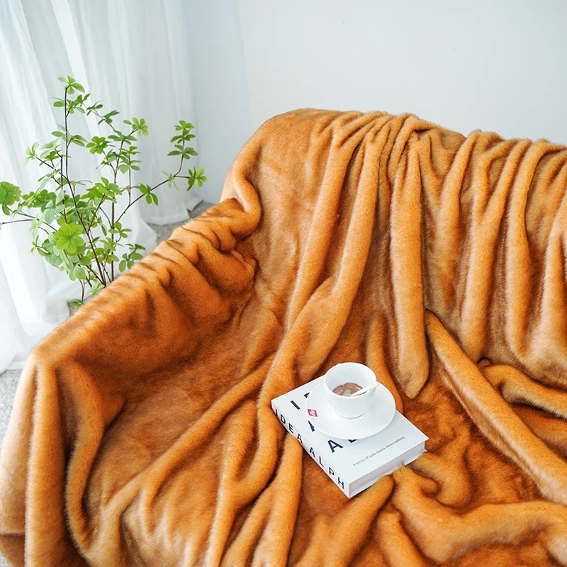 Swedish  solid color Solid orange Faux Fur Throw Blanket Winter Autumn fluffy Single Double Size Fluffy Throw Blanket