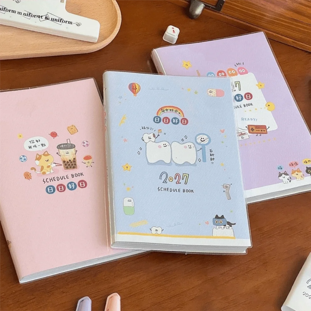 Cartoon Illustration 2027 Schedule Book Thickened Paperback Daily Planning Monthly Weekly Planner Diary Journal