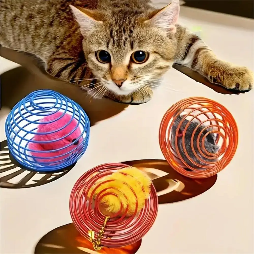 Pet Cat Chasing Toy Cage Mouse Colorful Plush Simulation Fun Mouse Set Interactive Rolling Ball Mouse Toy Pet Cat Venting Toy