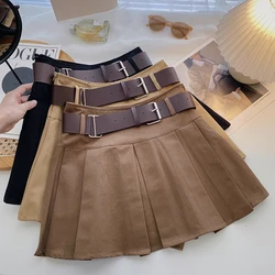 2023 A-line Skirts with Belt Women High Waist Short Skirt Buttons Skirt Female Clothing Female All-match