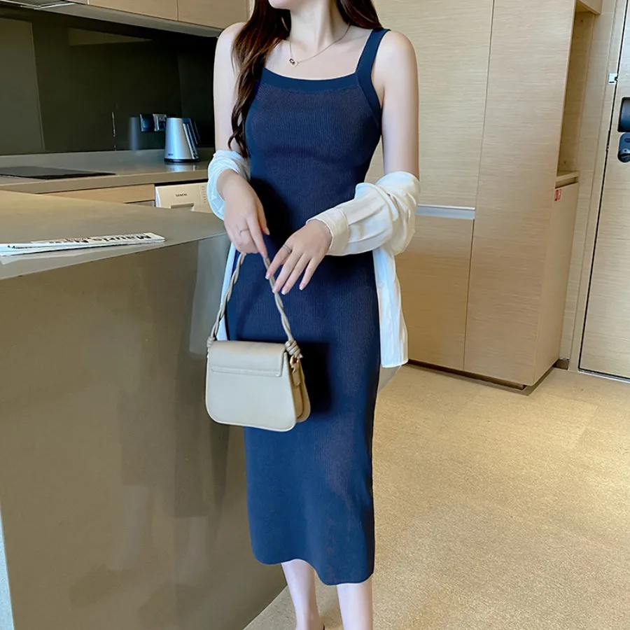 

【New style】Covering breast wide shoulder and sling dress women's summer 2026 new over-the-knee vest long dress slim fashionable