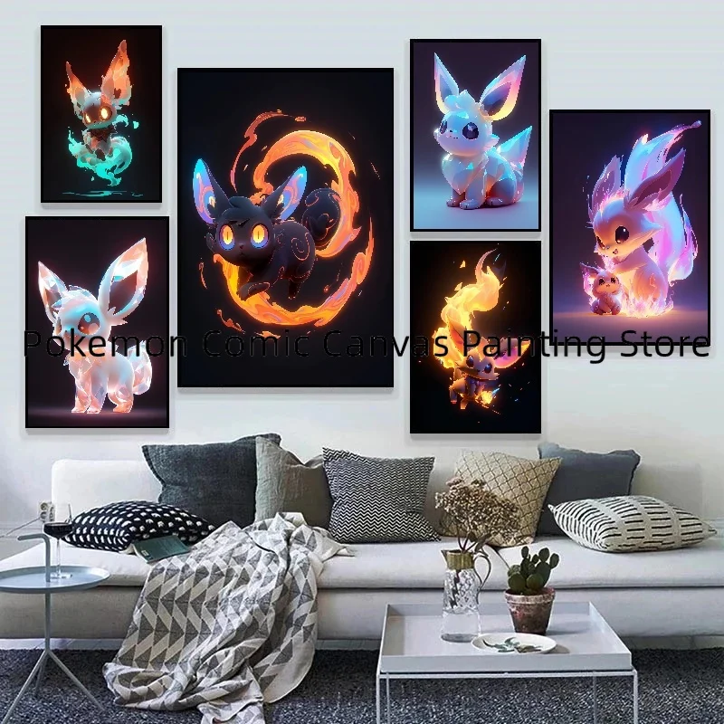 

Japanese Cartoon Pokemon Surrounding Wall Stickers and Posters for Bedroom Decoration High Quality Art Pictures Children's Gift