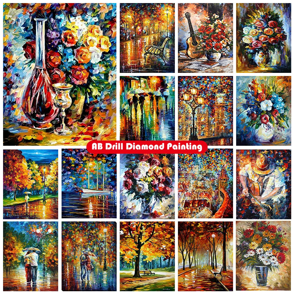 Ab Diamond Painting Kit Abstract Landscape Flower Color Figure Full Square Diamond Cross Stitch Mosaic Family Decoration