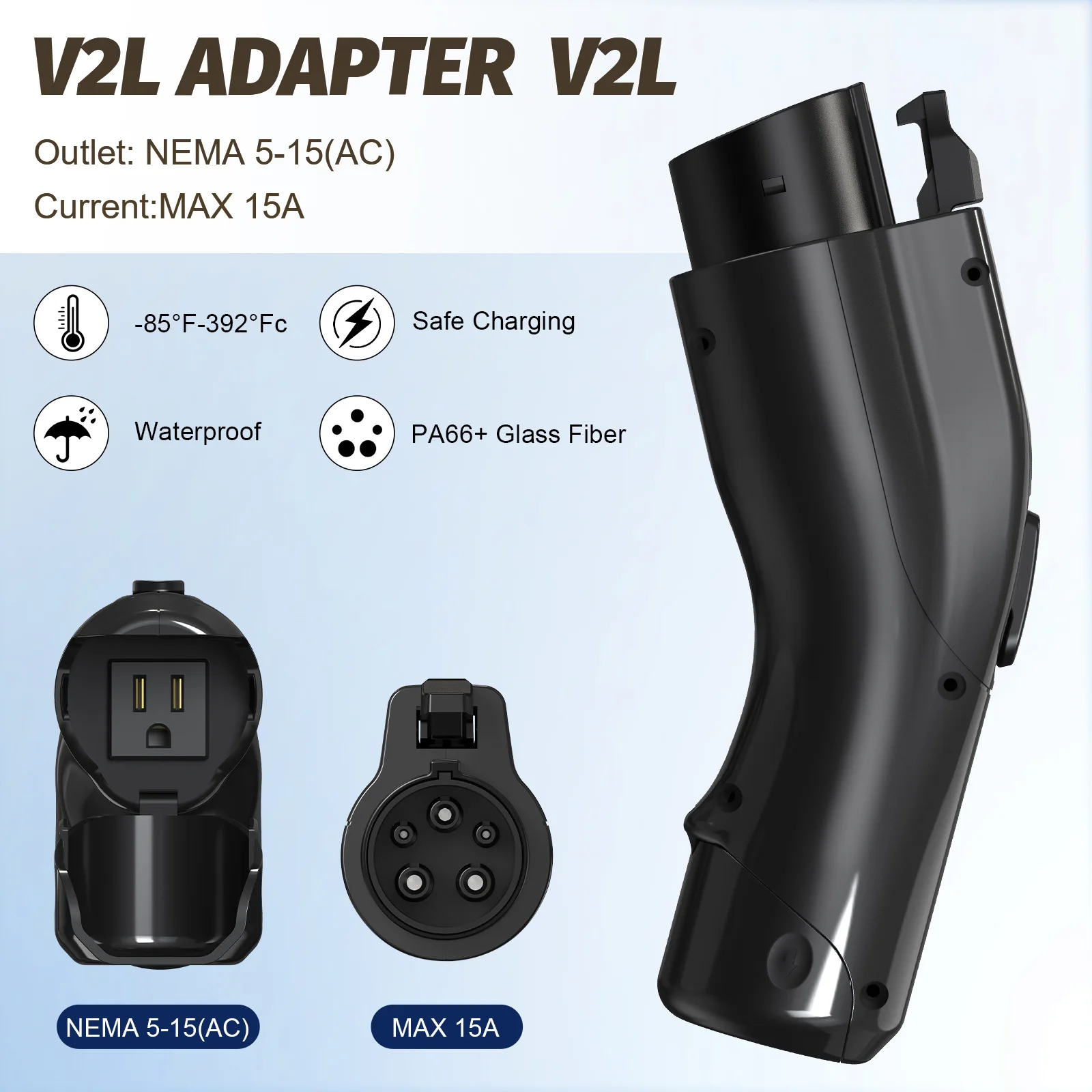 Portable V2L Adapter for Hyundai Ioniq 5 Ioniq 6 Kia EV6, J1772 Type1 15A EV Charger Connector for type 1 Electric Car Use