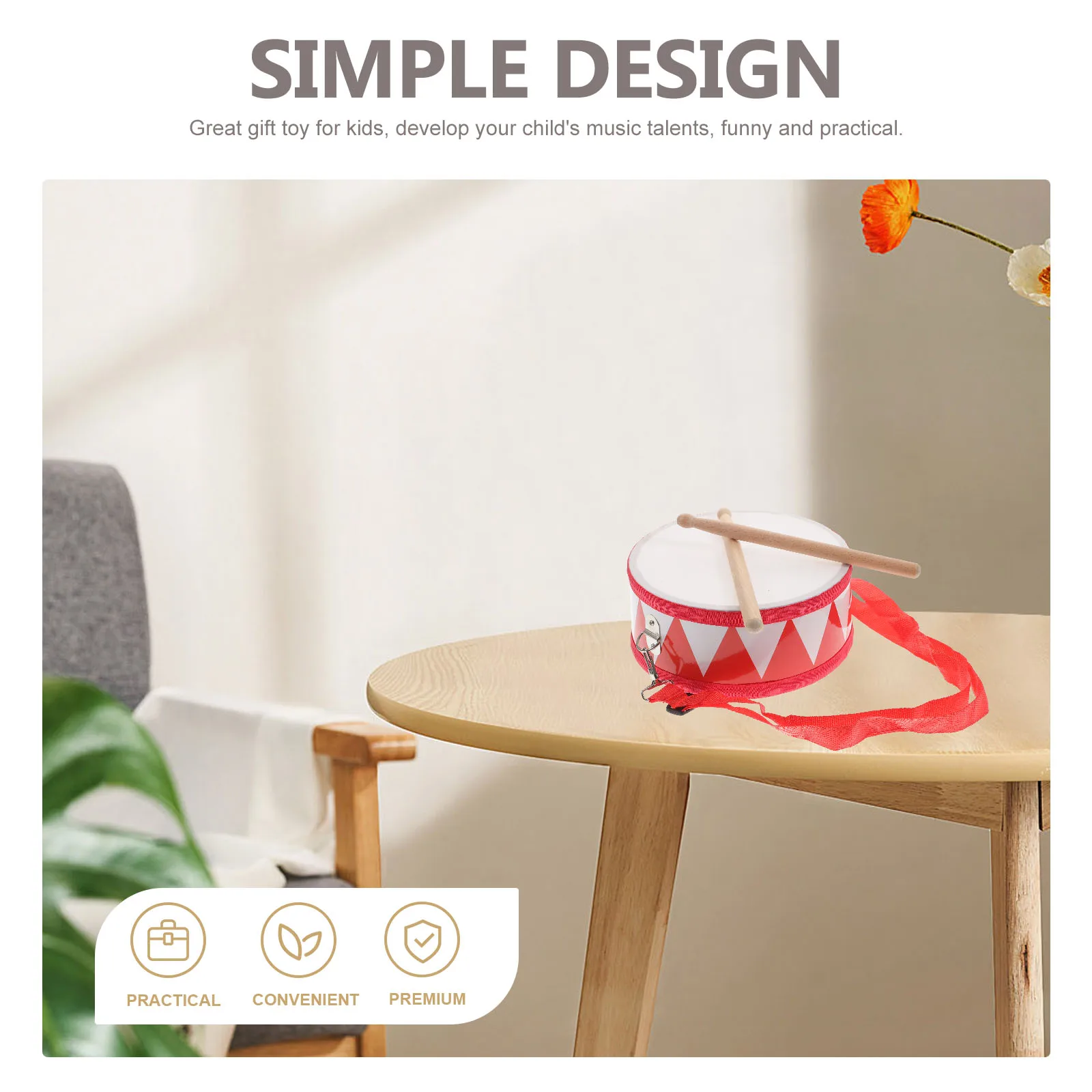 مجموعة طبلة كمين خشبي مقاس 8 بوصة للقرع مع حزام الآلات الموسيقية هدية لعمر 1 3 سنوات