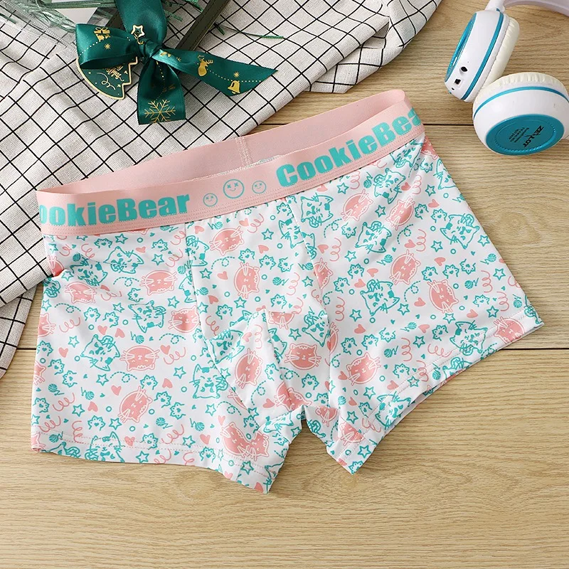 Pantaloncini coordinati in colore U Custodia convessa Stampa in cartone Boxer piatti Biancheria intima sexy in seta ghiacciata Qucik-Dry Mutandine traspiranti Regalo per uomo