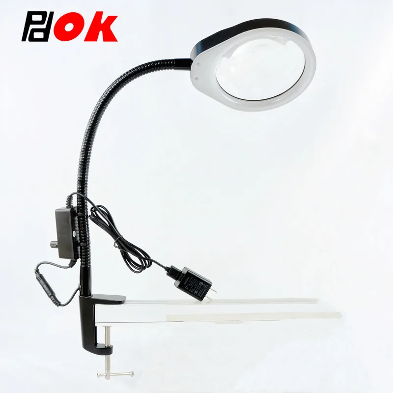 5X 8X 10X 20X Optical Magnifying Glass Lamp 2 in 1 Lighted Magnifier Lamp Adjustable LED Light Hands-free Loupe Flexible Arm