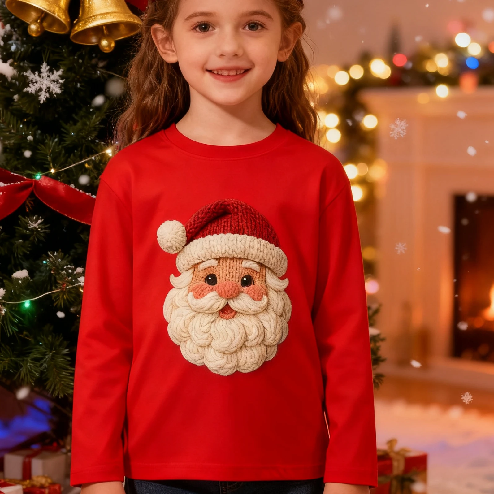 

Kids Long Sleeve T-shirt Crochet Christmas Santa Claus Print T-shirts Girls Boys Xmas Festive Holiday Clothes Christmas Tee Top