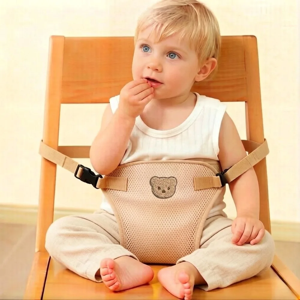 Soft Fabric Baby High Chair Safety Strap Adjustable Skin-friendly Dining Chair Seat Belt Bear Pattern Easy to Install