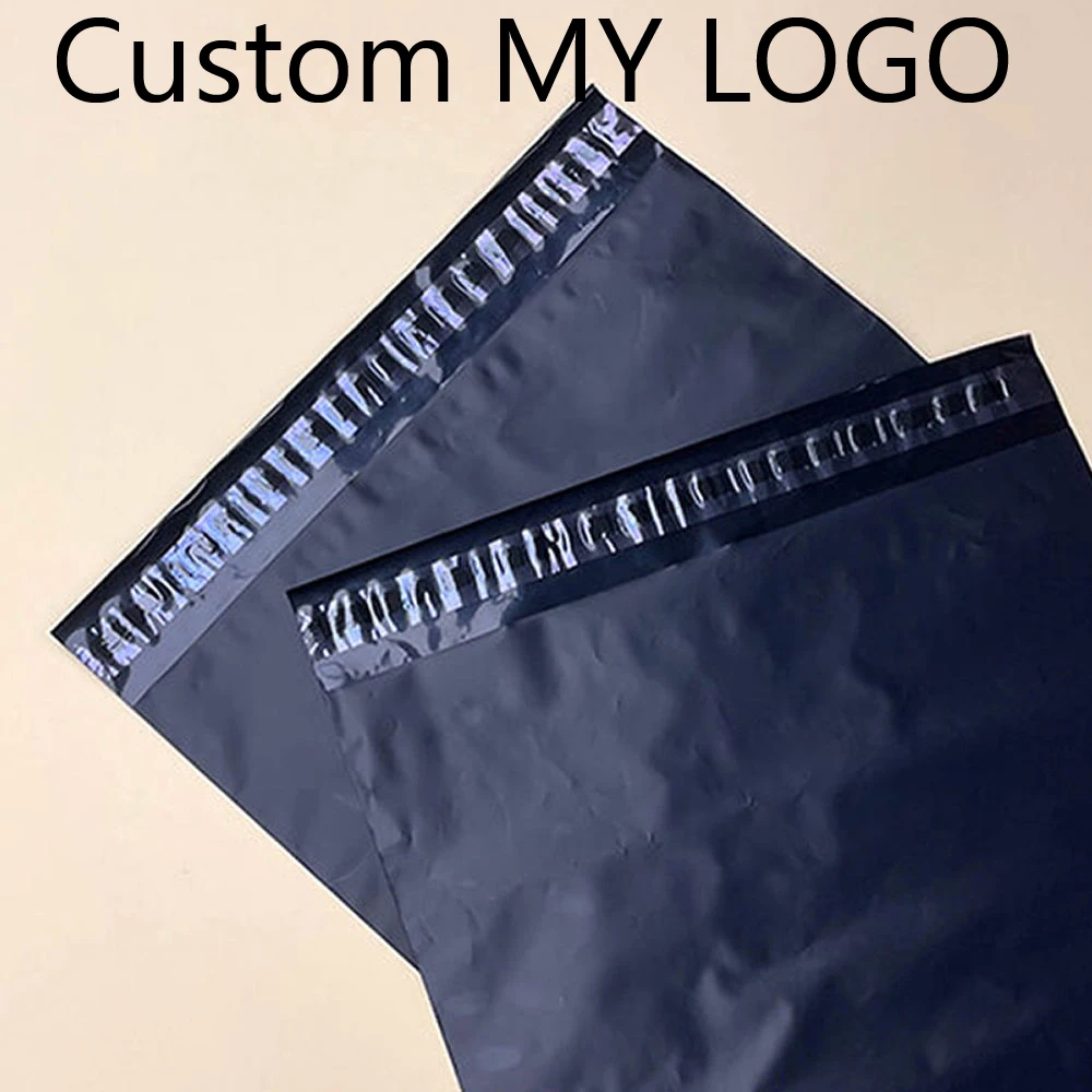 Bolsa de correo personalizada con logotipo, embalaje de ropa negra, envío de mensajería, sobre