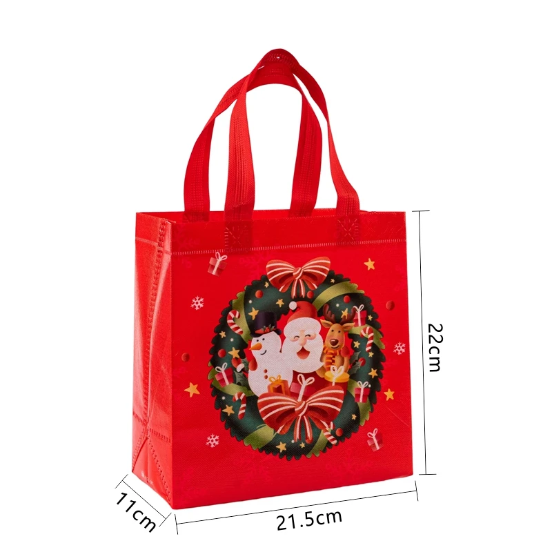 StoBag 12pcs Marry Christmas Tote Bags Gift Package Fabric Hnadle Santa Claus Home Handmade Kids Party Favors New Year Supplies