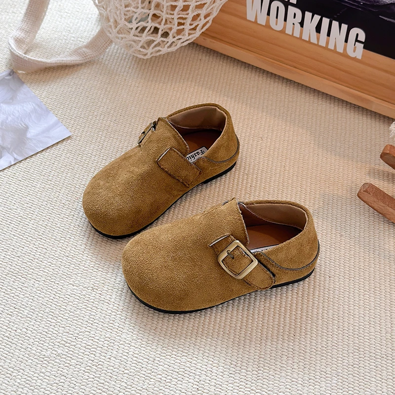 

2025 Autumn New Children Moccasin Round Toes Kids Flat Shoes Fashion Versatile Boys Girls Casual Shoes Retro Non-slip 23-33