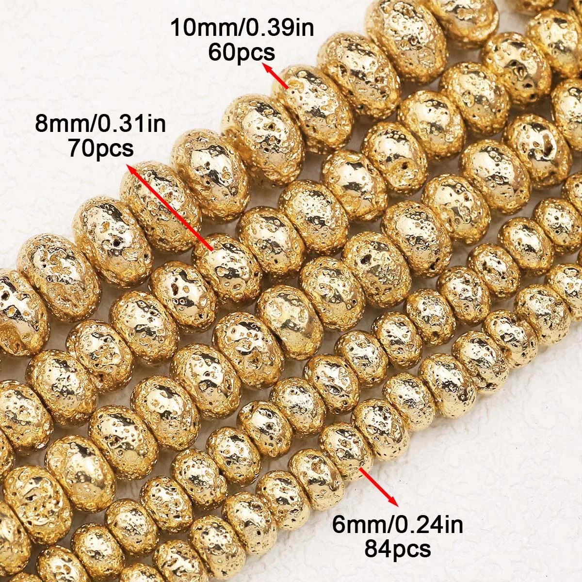 6/8/10mm 14K Gold Color Volcanic Lava Natural Stone Flat Round Loose Spacer Beads For Jewelry Making DIY Bracelets Necklace 15'' image 4