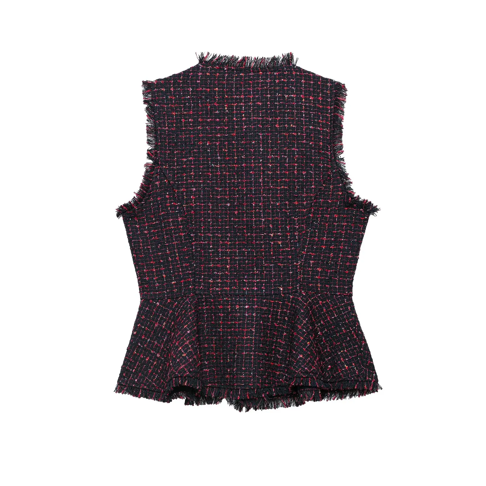 KLKXMYT Damen Tweed Ärmellose Weste Metall Einreihige Kurze Weste Vintage 2026 Herbst Mode Weste Mantel – Detail 4