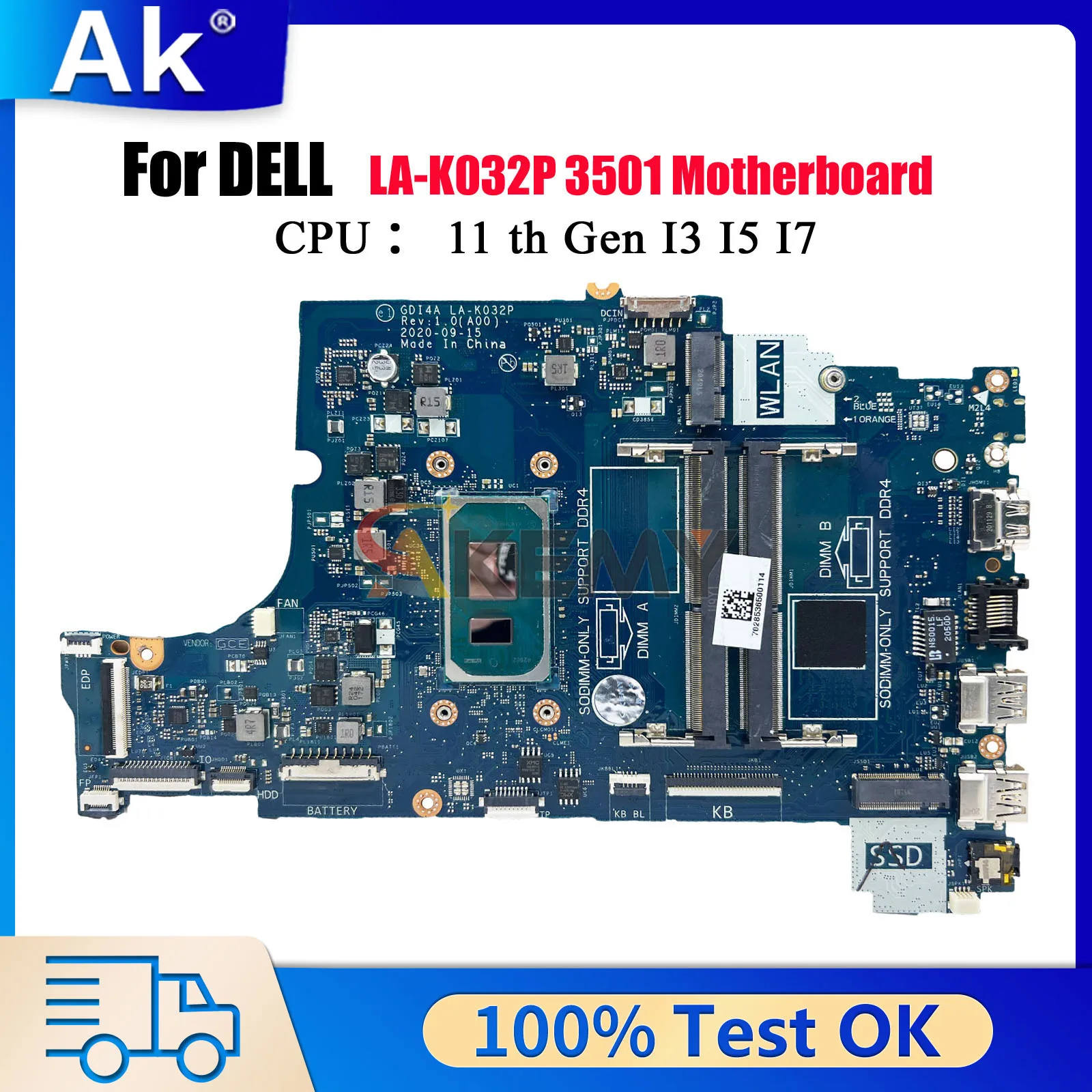 

LA-K032P Mainboard For Dell Vostro 3400 3500 Inspiron 3501 with I3 I5 I7-11th CPU 07HC6F 06PGNJ 0GGCMJ 100% Fully Tested