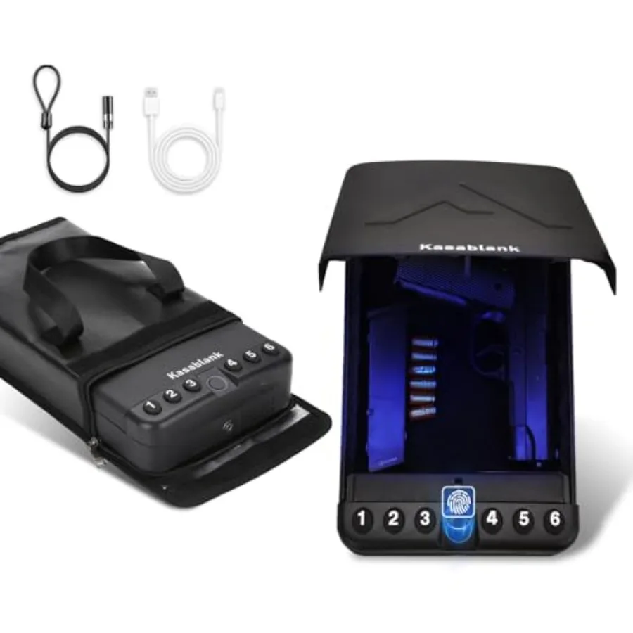 

Премиум-сейф для оружия с 3-в-1 системой разблокировки (отпечаток пальца/пароль/ключ) + огнеупорная водонепроницаемая сумка, портативный сейф для пистолетов для дома