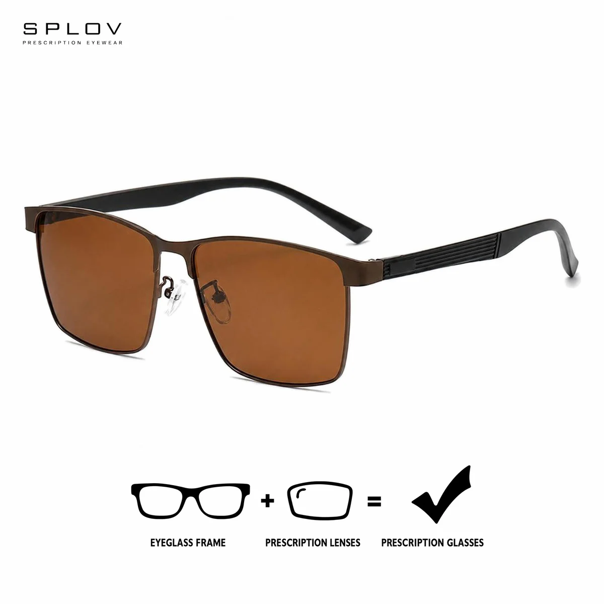 SPLOV Square Metal Prescription Sunglasses Professionally Customized Polarized Photochromic Lenses for Prescription Glasses