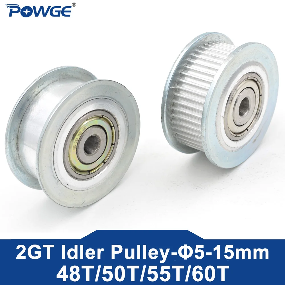 POWGE GT2 48 50 55 60 Teeth 2MGT 2GT Idler Timing Pulley Bearing Bore 5/6/7/8/9/10/12/15mm for Belt Width 10MM 48T 50T 55T 60T