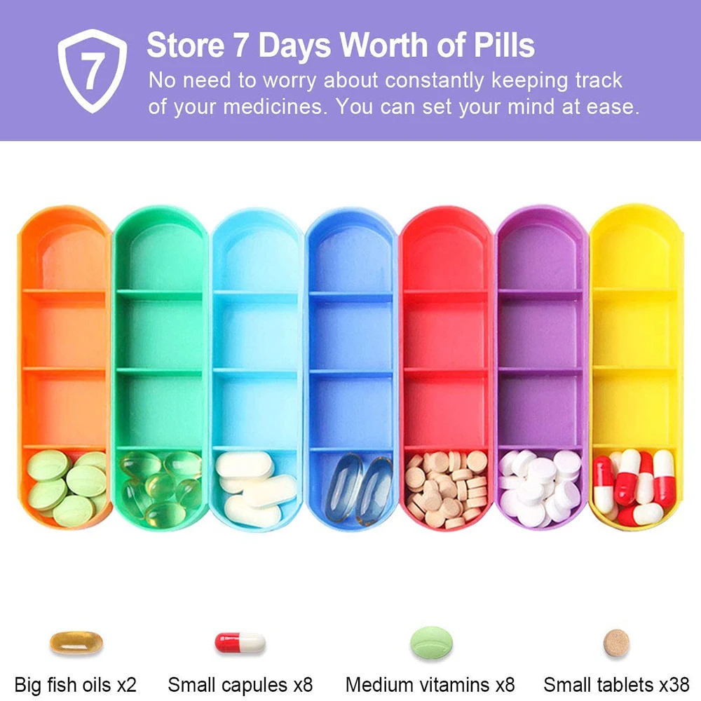 7-day pill management box, portable moisture-proof medicine storage box, reminder to take medication, pill cutter