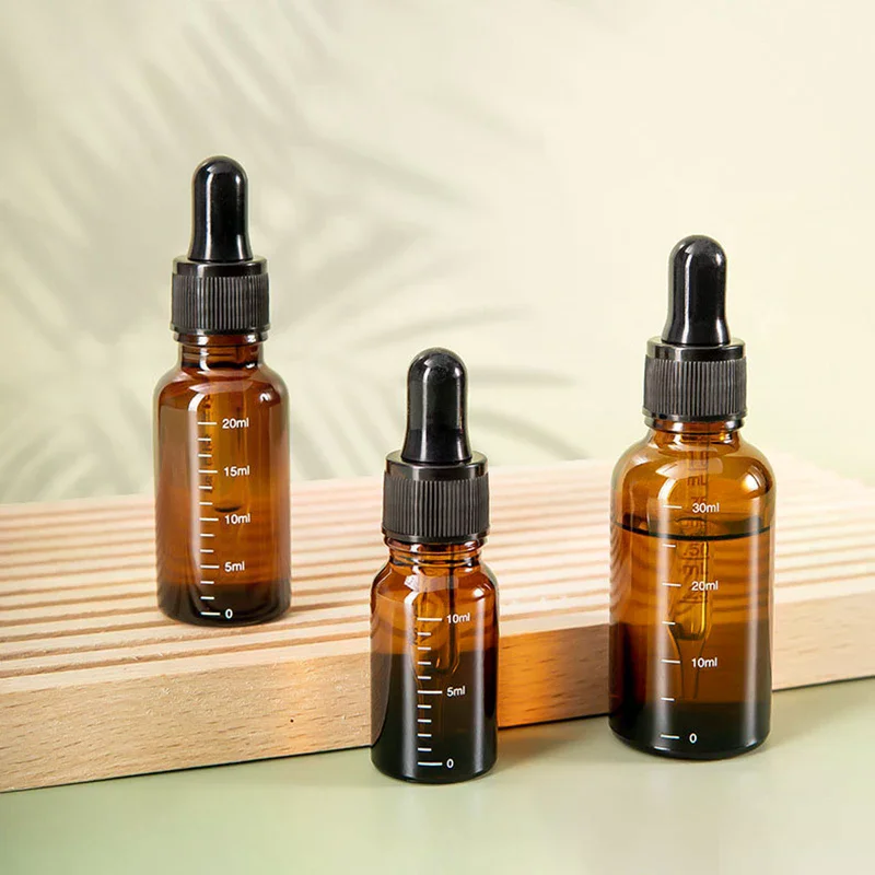 Bottiglie contagocce da 5 ml-100 ml con reagente in scala Goccia per gli occhi Bottiglia per pipetta liquida per aromaterapia in vetro ambrato Bottiglie riutilizzabili da viaggio