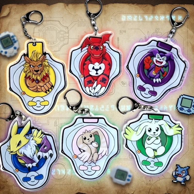 Llavero de acrílico Digimon Digivolve con forma de máquina de 5 cm, cierre de anillo metálico, bonito colgante de dibujos animados de monstruo digital para bolso, regalo para fans del anime