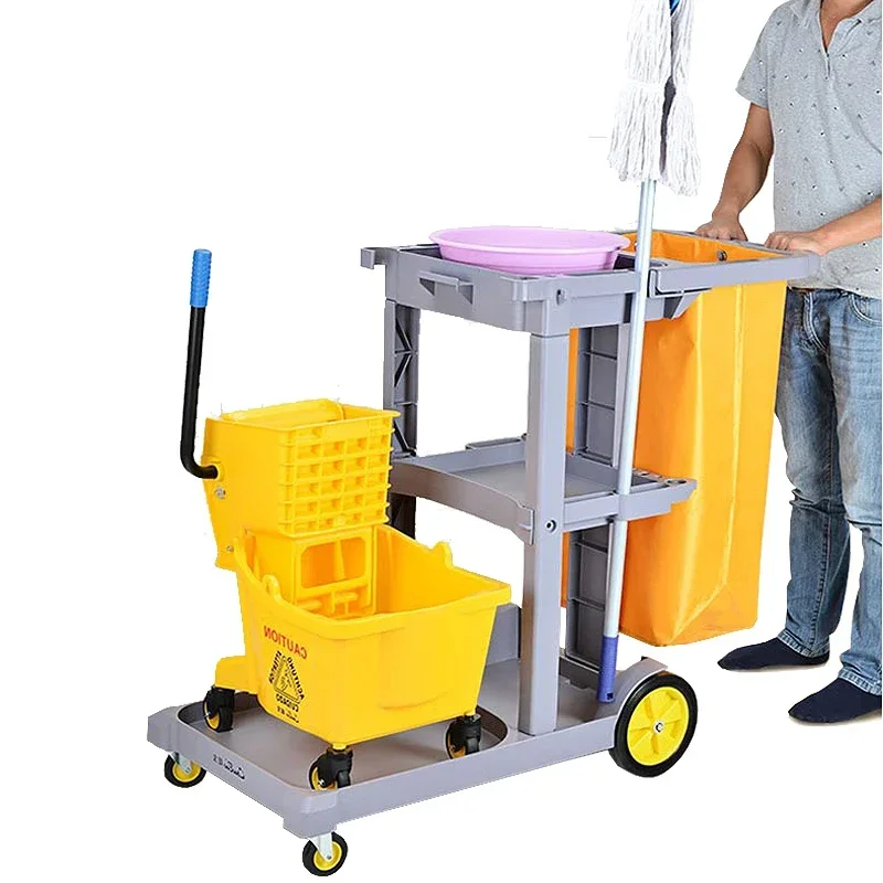 2026 Hotel Cleaning Cart Housekeeping Trolley Hospital Trolley Cart Plastic Cleaning Trolley
