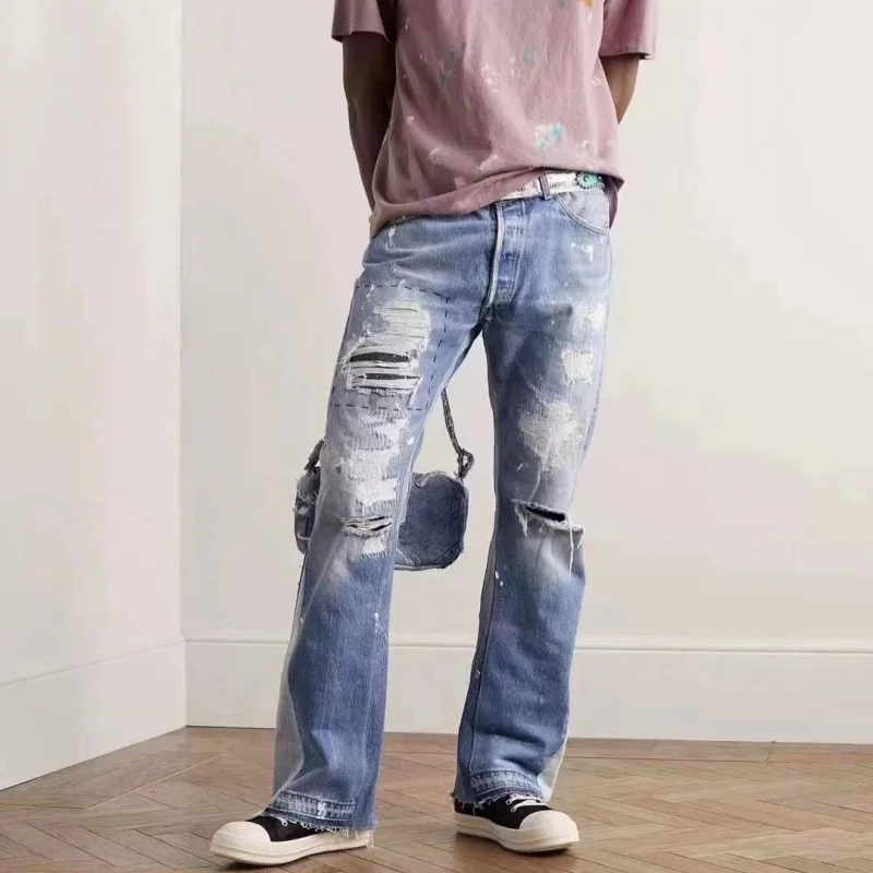 

Модные винтажные свободные джинсы Bell Bot с талией 2025 года, мужские длинные брюки, повседневные джинсовые брюки