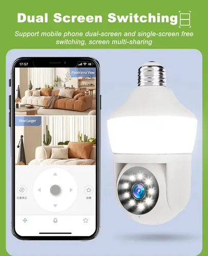 Imagen 2 del producto Tuya E27 bombilla de pantalla Dual WiFi cámara 5MP interior 5x Zoom PTZ cámara de seguridad IR Color visión nocturna vigilancia inalámbrica