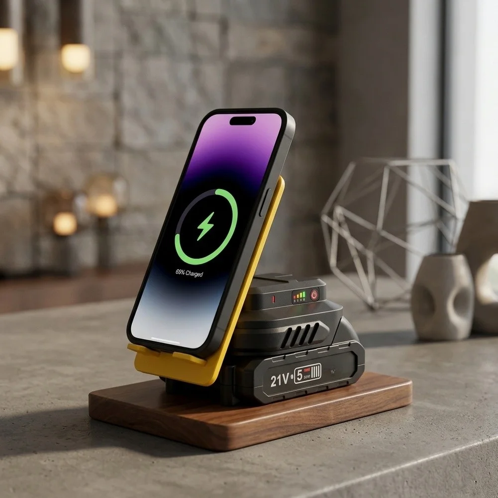 Wireless Charging Station with Type-C Input and Dual Output Ports for Smartphones and Portable Devices with Power Tool Support