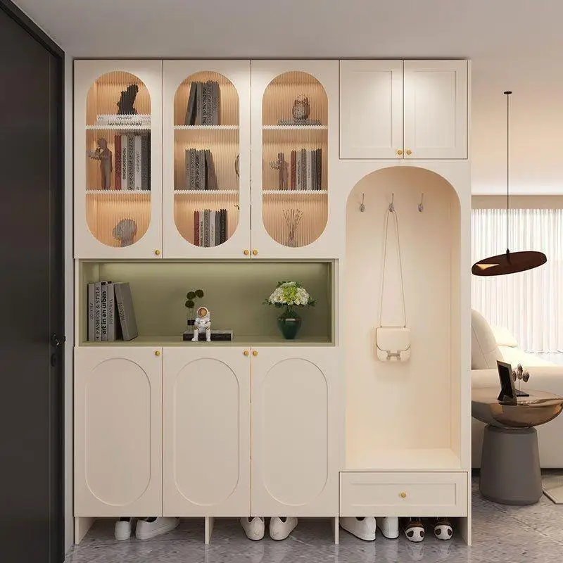 Cream French shoe cabinet entrance against the wall integrated solid wood household door storage partition locker entry