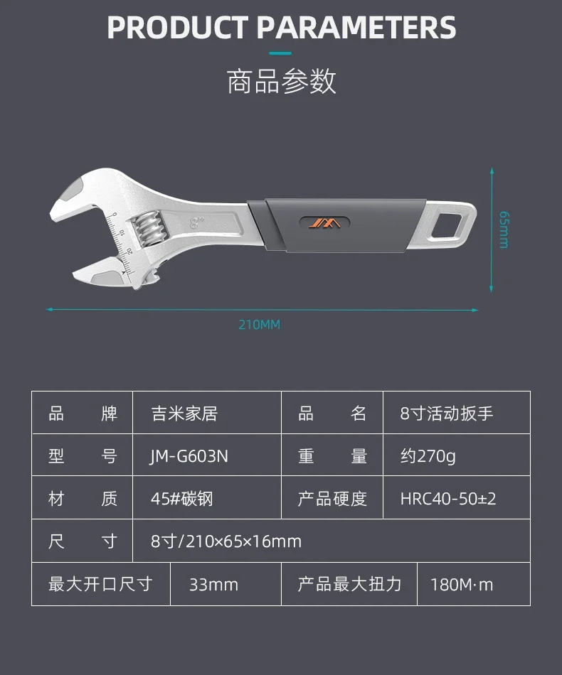 Jimihome 8 Inch Verstelbare Sleutel Gereedschap, Multi-Functionele, Grote Opening, Kleine Korte Handgreep, Hoge Koolstofstaal Roestpreventie