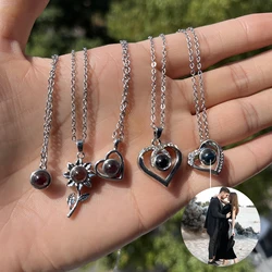 Custom Photo Projection Necklace Stainless Steel Chain Heart Flower Start Pendant DIY Picture Inside Couple Family Necklace