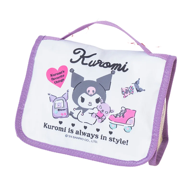 

Sanrio Folding Cosmetic Bag Kuromi Kawaii Cartoon Cute Travel Portable Good-Looking Storage Bag Student Hand Hook Toilet Bag
