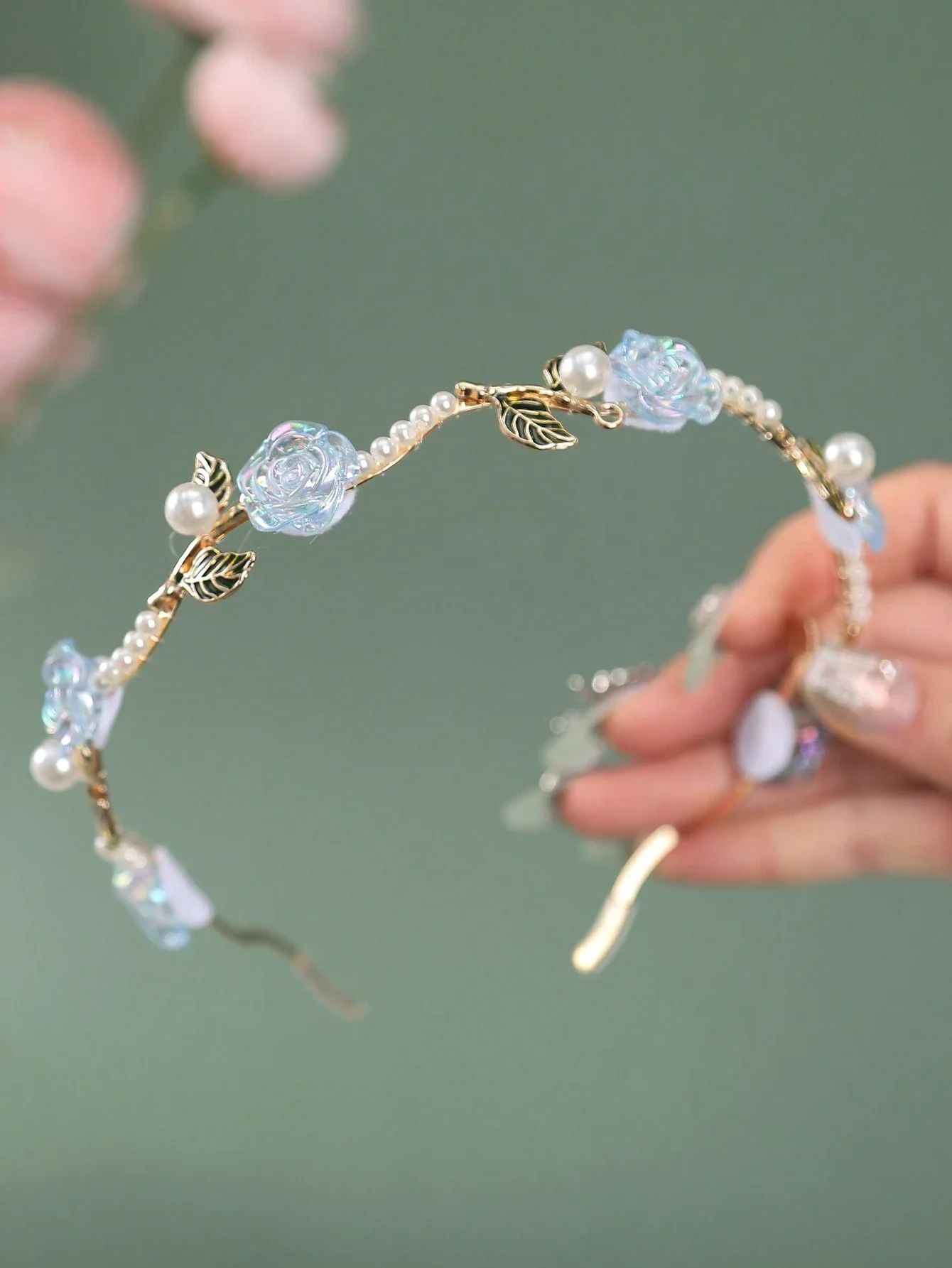 

Elegant Rose Flower Faux Pearl Hairband Headband For Women Valentine's Day Party