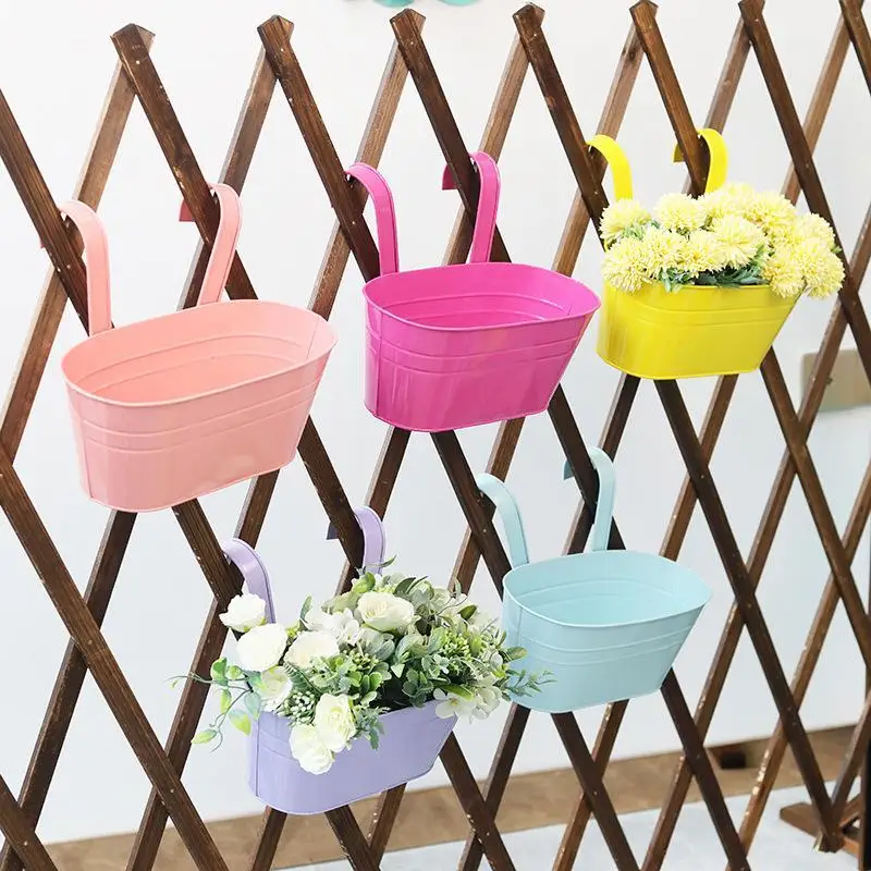 Multicolor Iron Hanging Flower Pots With Detachable Hooks Perfect For Balcony Fence Patio Yard Garden Decoration