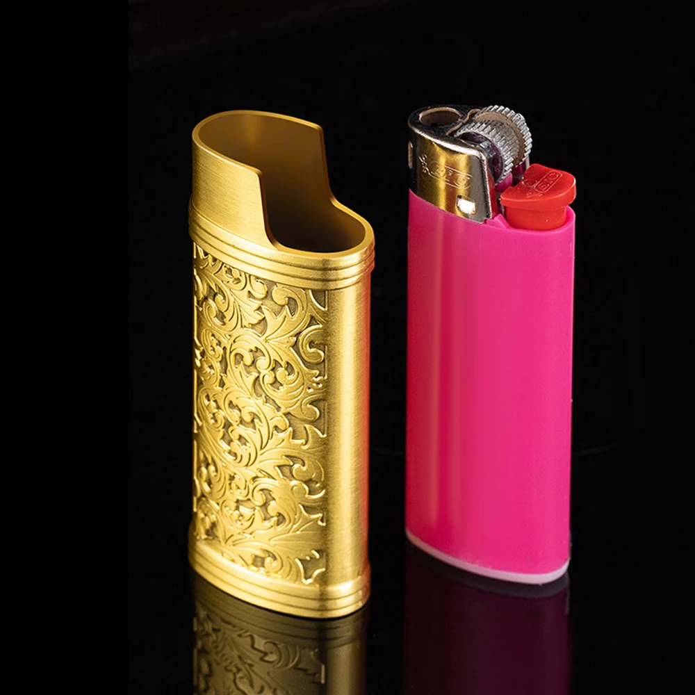 Vintage BIC J5 Gas Lighter Cover Holder Pouches Arabesque Hollow Carving Lighters Cover Metal Case Lighter Protection Case