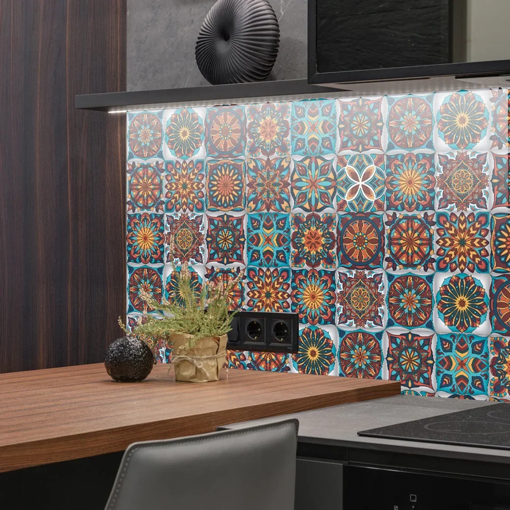 

24 шт./компл., мандала, плитка, наклейки на стену, кухня, ванная комната, шкаф, украшение, художественная роспись, водостойкая ПВХ наклейка на стену, украшение дома