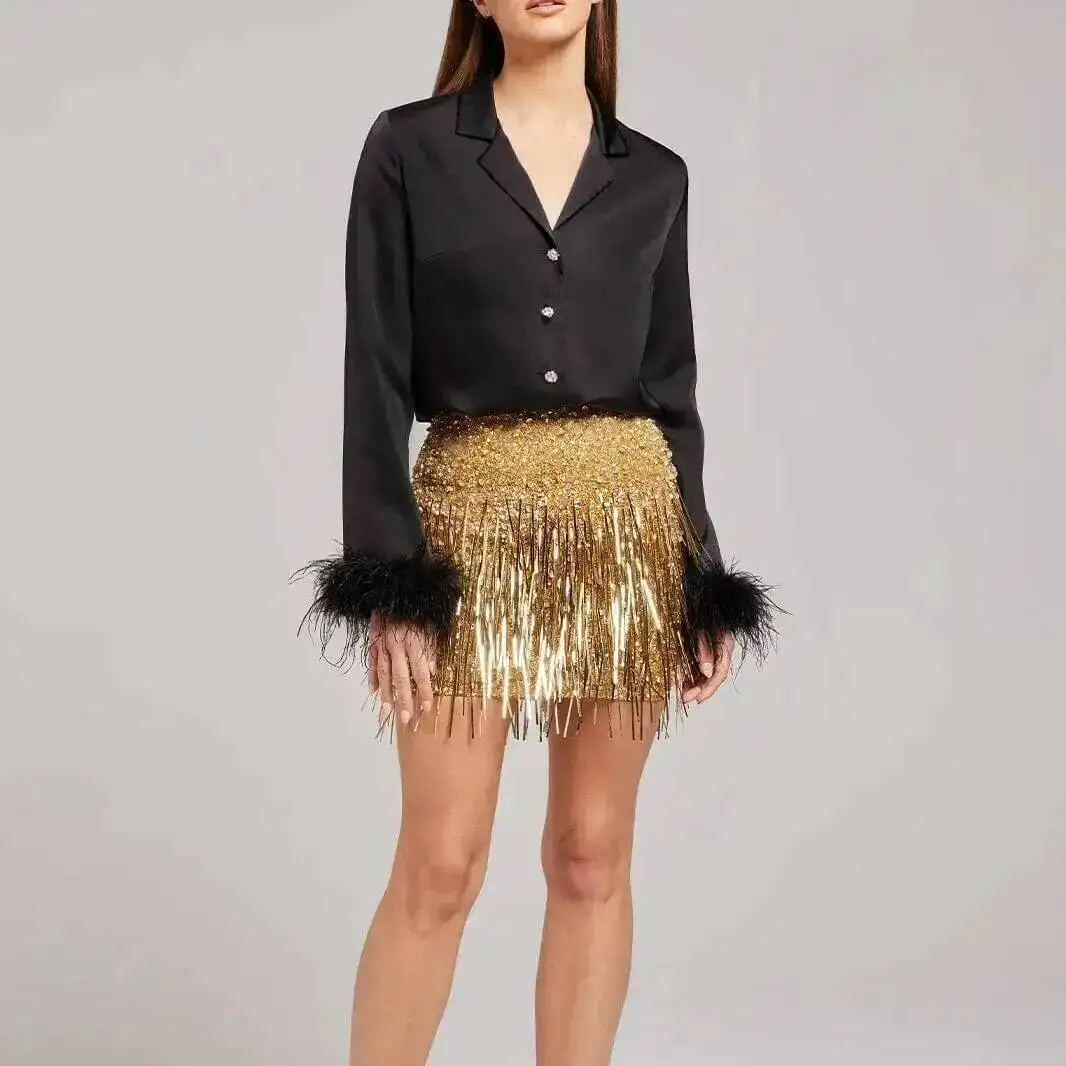 

Women's Women's Dress New Dress Half Skirt Sexy Tassel Short Skirt Gold Sequin Half Skirt