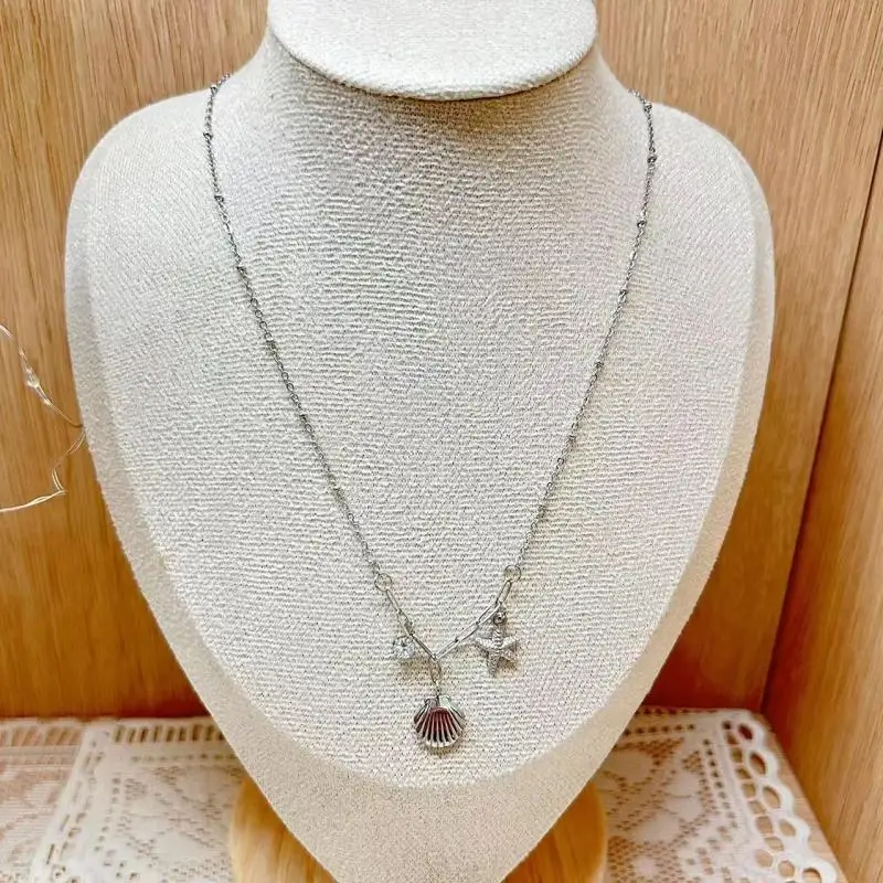 Stainless Steel Sea Star Shell Pendant Necklace For Women Girls Gold Color Luxury Vacation Choker Chain Wedding Jewelry Gifts