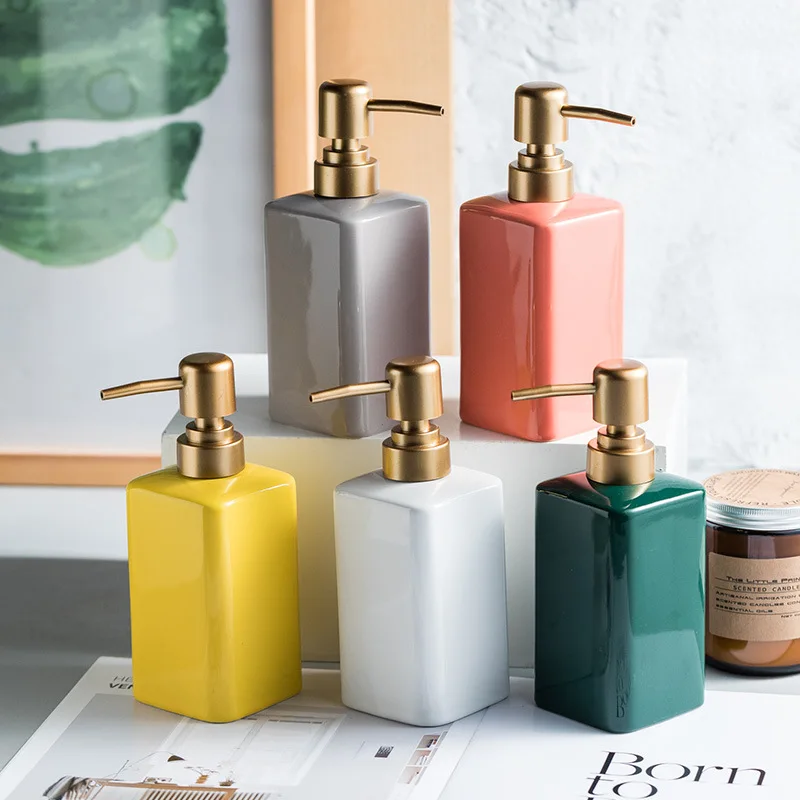 

1pc Light Luxury Ceramics Liquid Soap Dispenser Pure Color Hand Bottle Empty Pump Bathroom Accessories