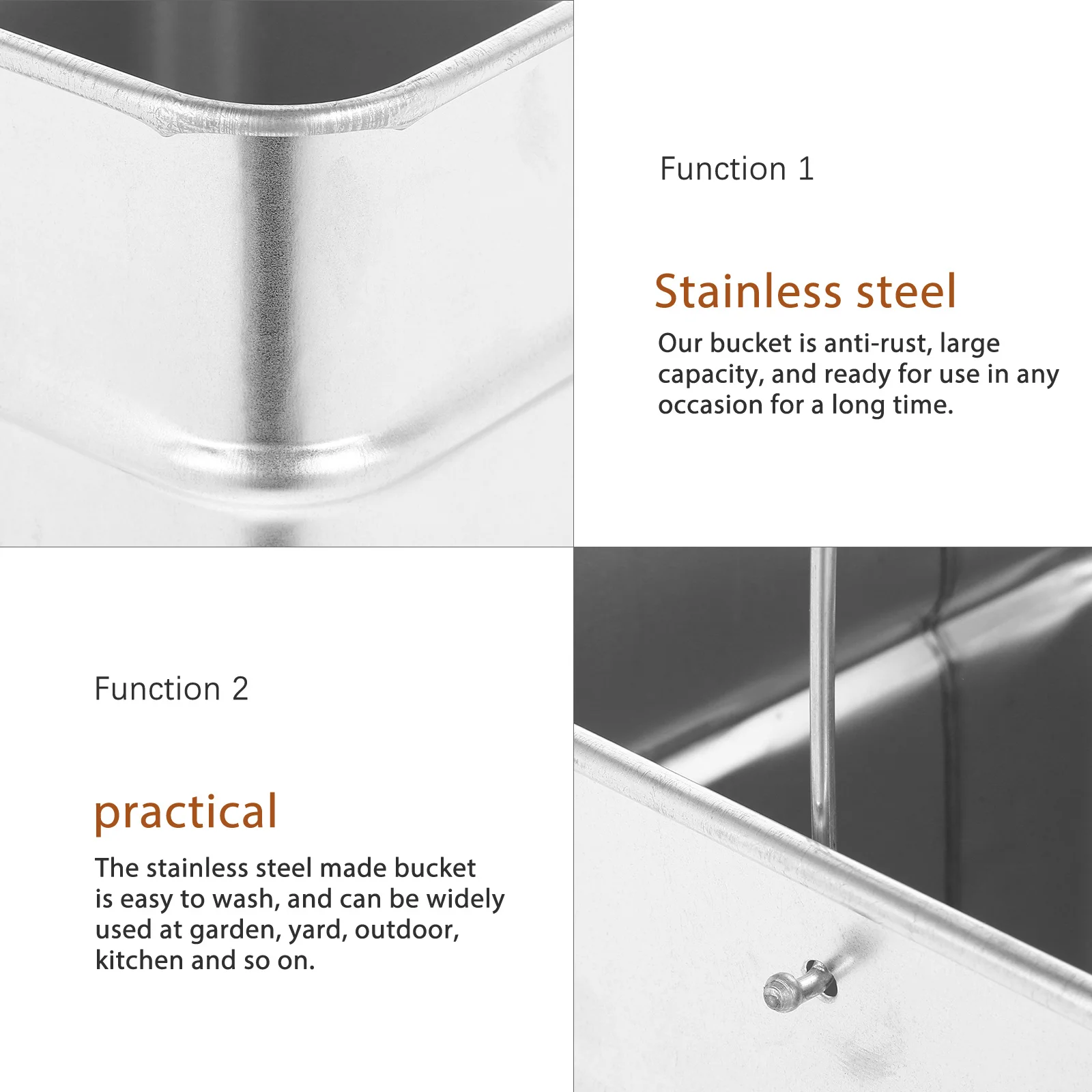 

Stainless Steel Trash Can Metal Bucket Anti Rust Large Capacity Portable Handle Multi Use Home Garden Outdoor Trash Can